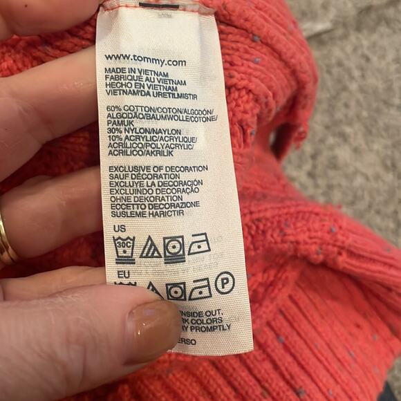 Womens Tommy Hilfiger coral flecked chunky cable knit sweater medium - Picture 7 of 7